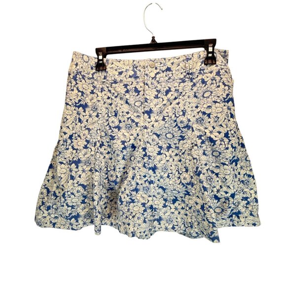Sahalie Women's Blue White Floral A Line Pleated Skirt Size 8 Cotton Blend - Picture 2 of 6